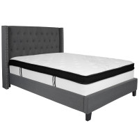 Flash Furniture HG-BMF-46-GG Riverdale Full Size Tufted Upholstered Platform Bed in Dark Gray Fabric with Memory Foam Mattress